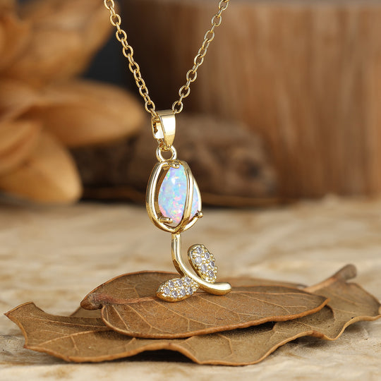Nature-Inspired Pear Cut Ruby Teardrop Tulip/Flower Pendant Necklace 14K Gold Neckalce for Women