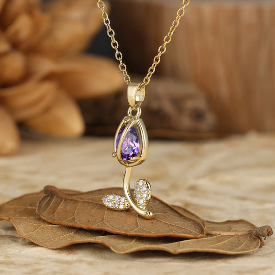 Nature-Inspired Pear Cut Aquamarine Teardrop Tulip/Flower Pendant Necklace 14K Gold Neckalce for Women