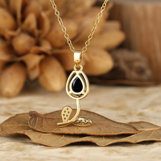 Nature-Inspired Pear Cut Ruby Teardrop Tulip/Flower Pendant Necklace 14K Gold Neckalce for Women