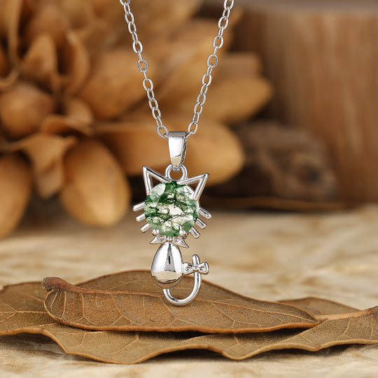 925 Sterling Silver Cute Dainty Round Aquamarine Cat Head Pendant Necklace 14K Gold Neckalce for Cat Lovers