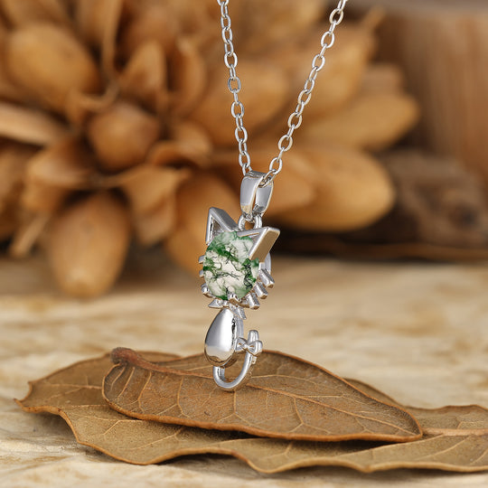 925 Sterling Silver Cute Dainty Round Aquamarine Cat Head Pendant Necklace 14K Gold Neckalce for Cat Lovers