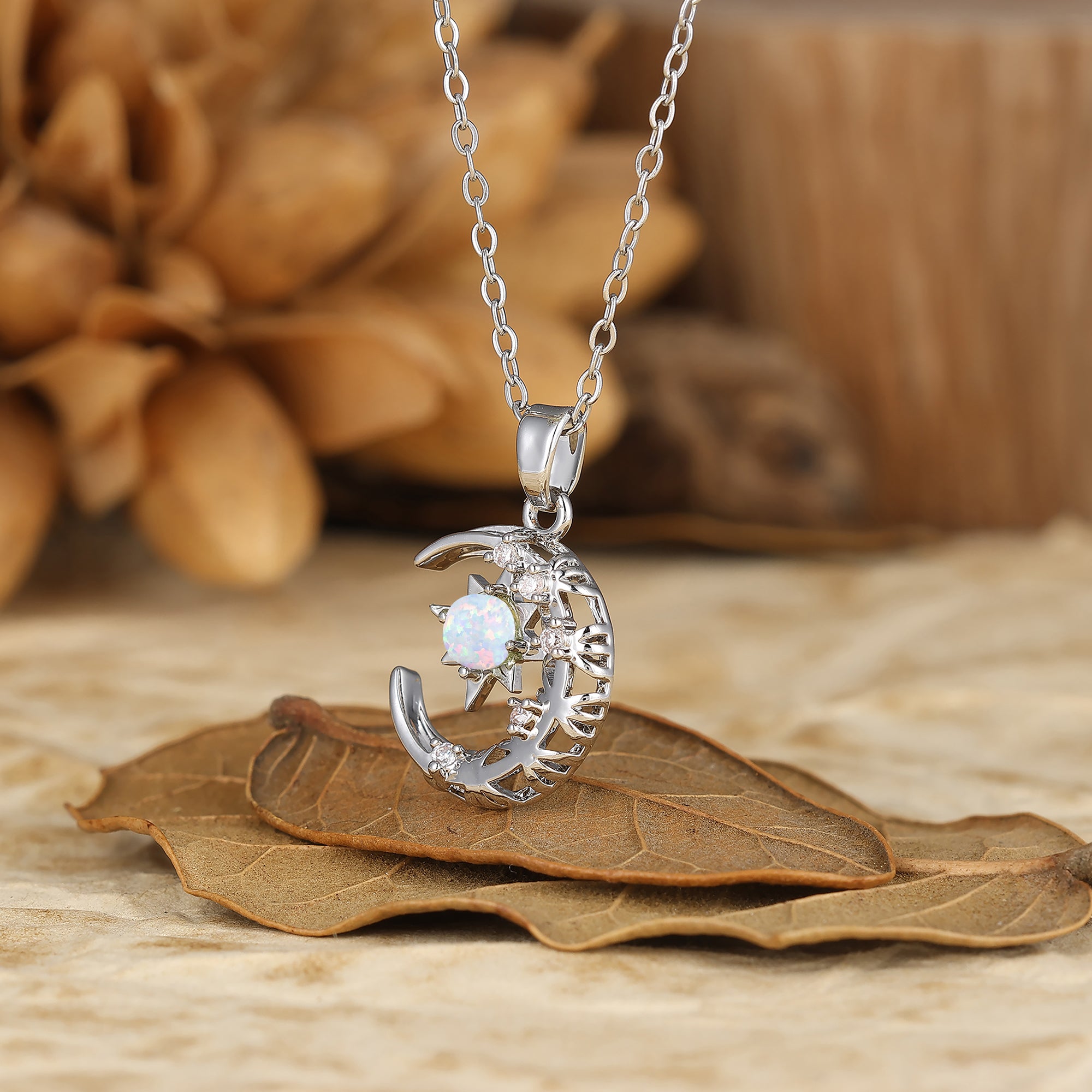 925 Sterling Silver Ruby Moon and Star Pendant Necklace 18K Gold