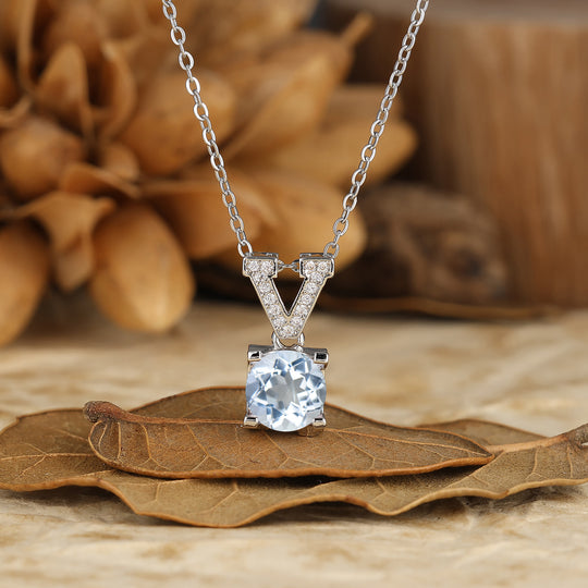 925 Argento Sterling Collana con Pendente Elegante a V in Agata Muschio Naturale Collana in Oro 14K