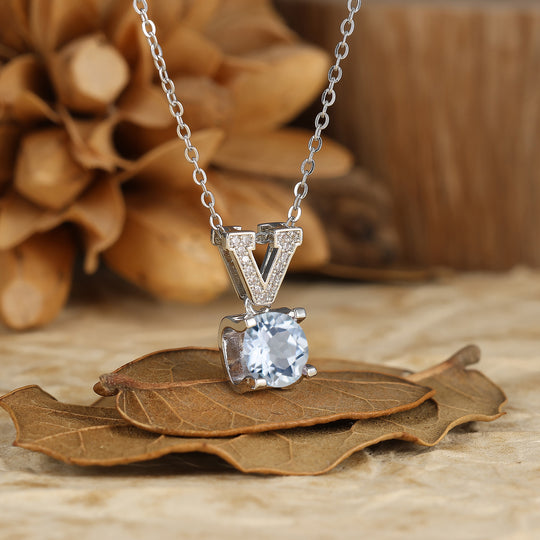 925 Argento Sterling Collana con Pendente Elegante a V in Agata Muschio Naturale Collana in Oro 14K