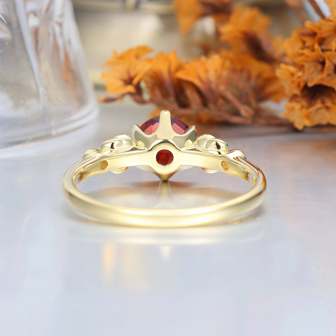 Noble 14k Rose Gold  Round Cut Nature Red Garnet Rose Shaped Wedding Ring Women Fine Ring -  Esdomera.com