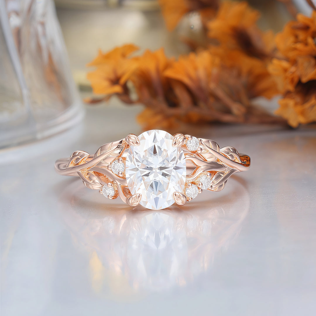 Leaf Design Openwork Oval Moissanite Engagement Ring Solid Gold Bridal Ring For Her -  Esdomera.com