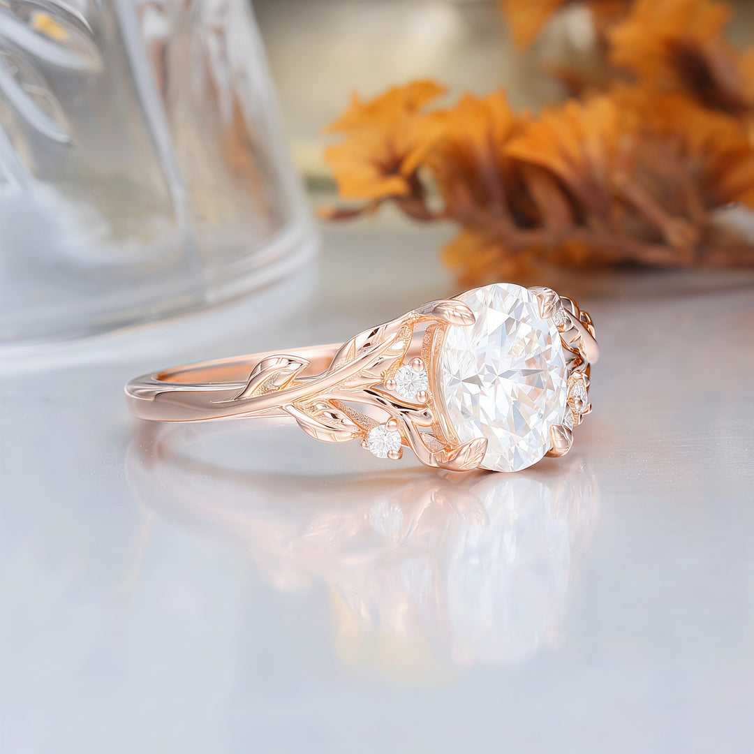 Leaf Design Openwork Oval Moissanite Engagement Ring Solid Gold Bridal Ring For Her -  Esdomera.com