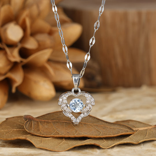 Elegant Heart-Shaped Pendant Necklace Round Cut Natural Moss Agate Bridal Pendant
