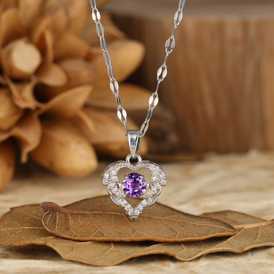 Elegant Heart-Shaped Pendant Necklace Round Cut Natural Moss Agate Bridal Pendant