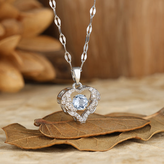 Elegant Heart-Shaped Pendant Necklace Round Cut Natural Moss Agate Bridal Pendant