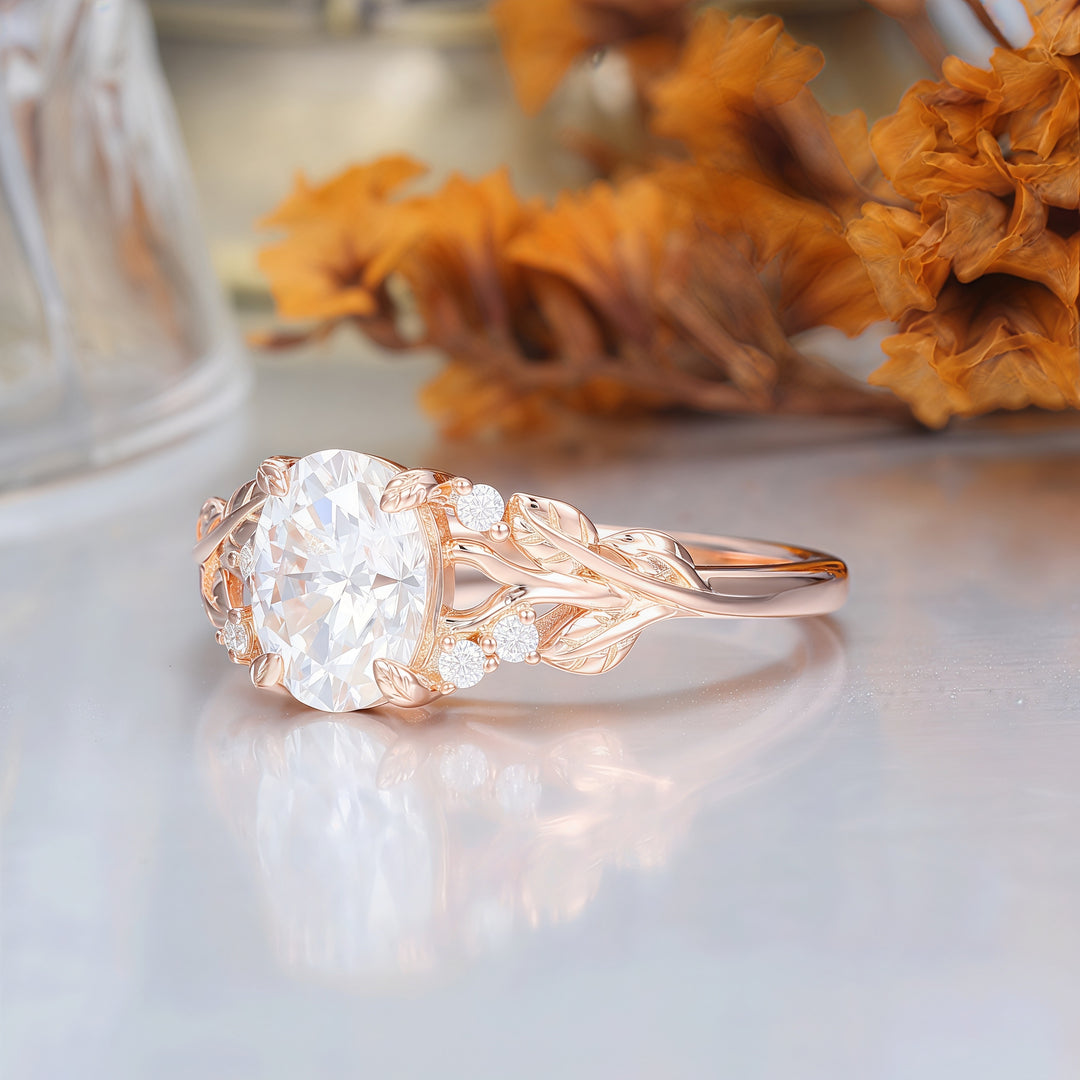 Leaf Design Openwork Oval Moissanite Engagement Ring Solid Gold Bridal Ring For Her -  Esdomera.com