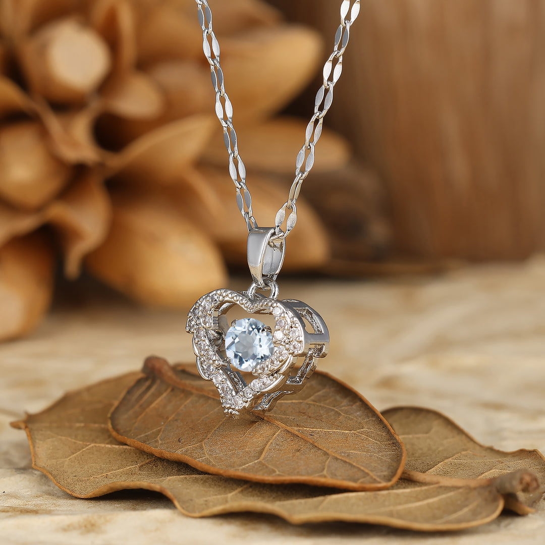 Unique Heart Accents Style Aquamarine Pendant Necklace White Gold Bridal Pendant