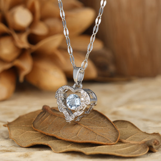 Unique Heart Accents Style Aquamarine Pendant Necklace White Gold Bridal Pendant