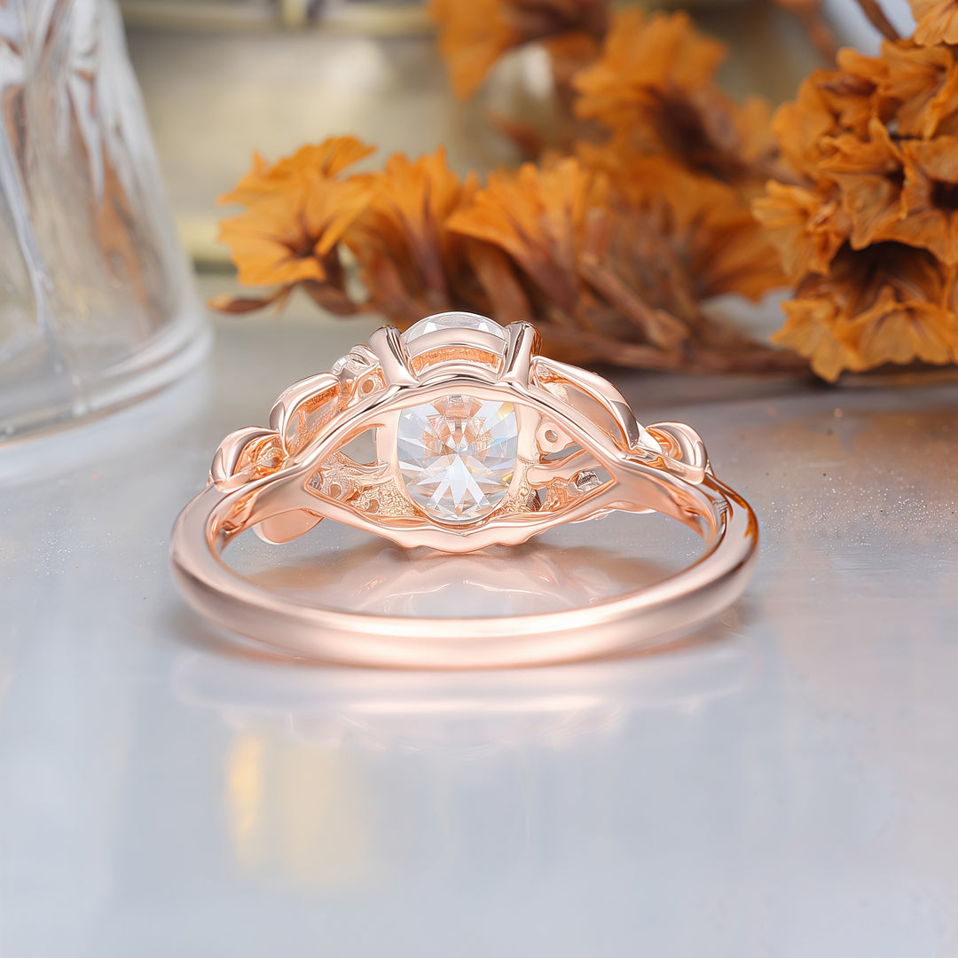 Leaf Design Openwork Oval Moissanite Engagement Ring Solid Gold Bridal Ring For Her -  Esdomera.com