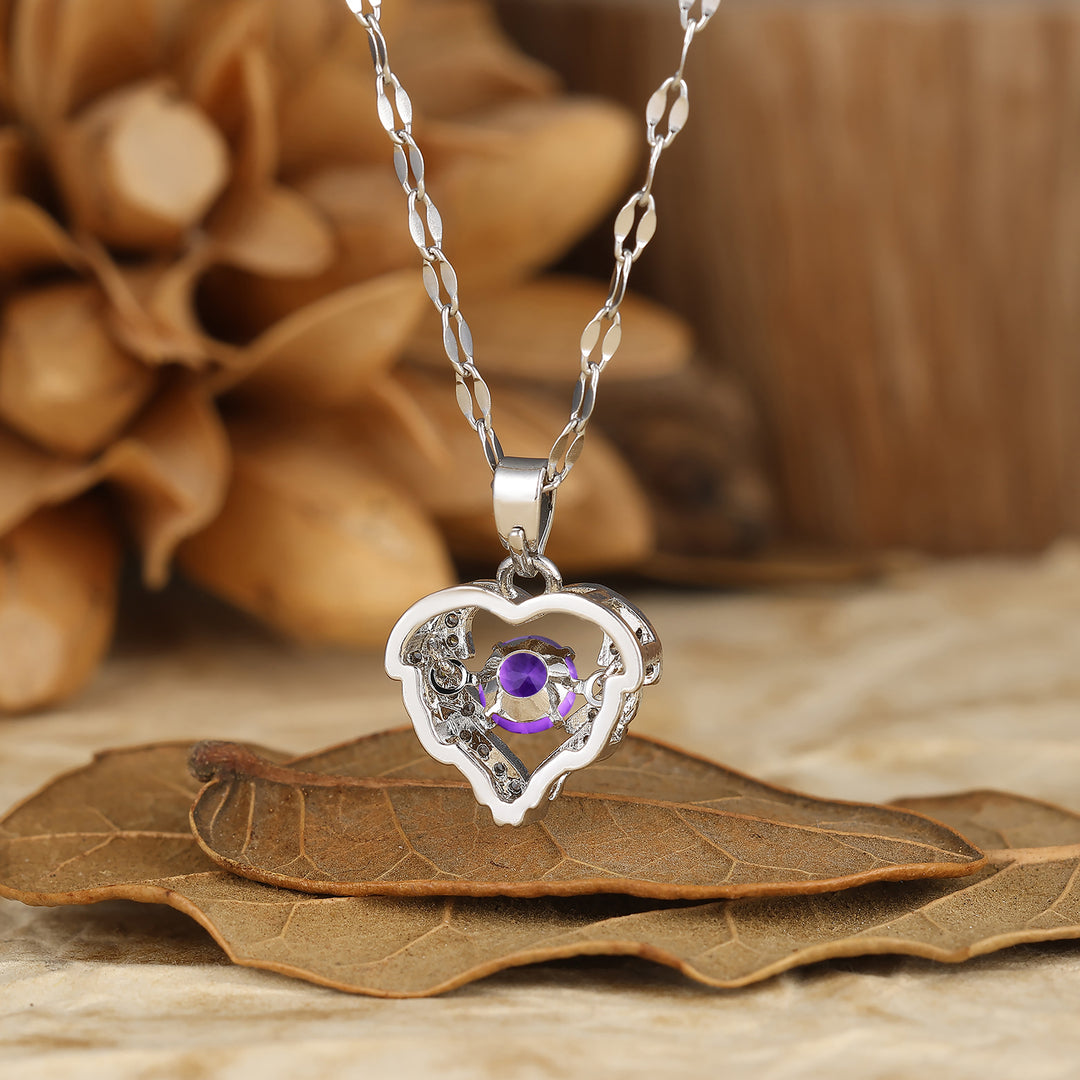 Elegant Heart-Shaped Pendant Necklace Round Cut Natural Moss Agate Bridal Pendant