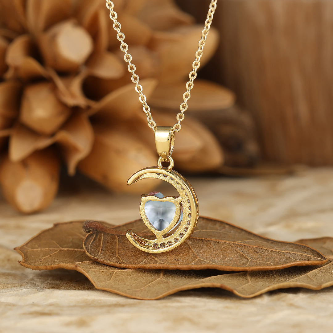 Colgante de amatista en forma de corazón Collar de luna creciente Colgante de compromiso