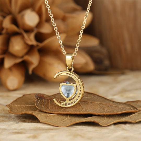 Colgante de amatista en forma de corazón Collar de luna creciente Colgante de compromiso