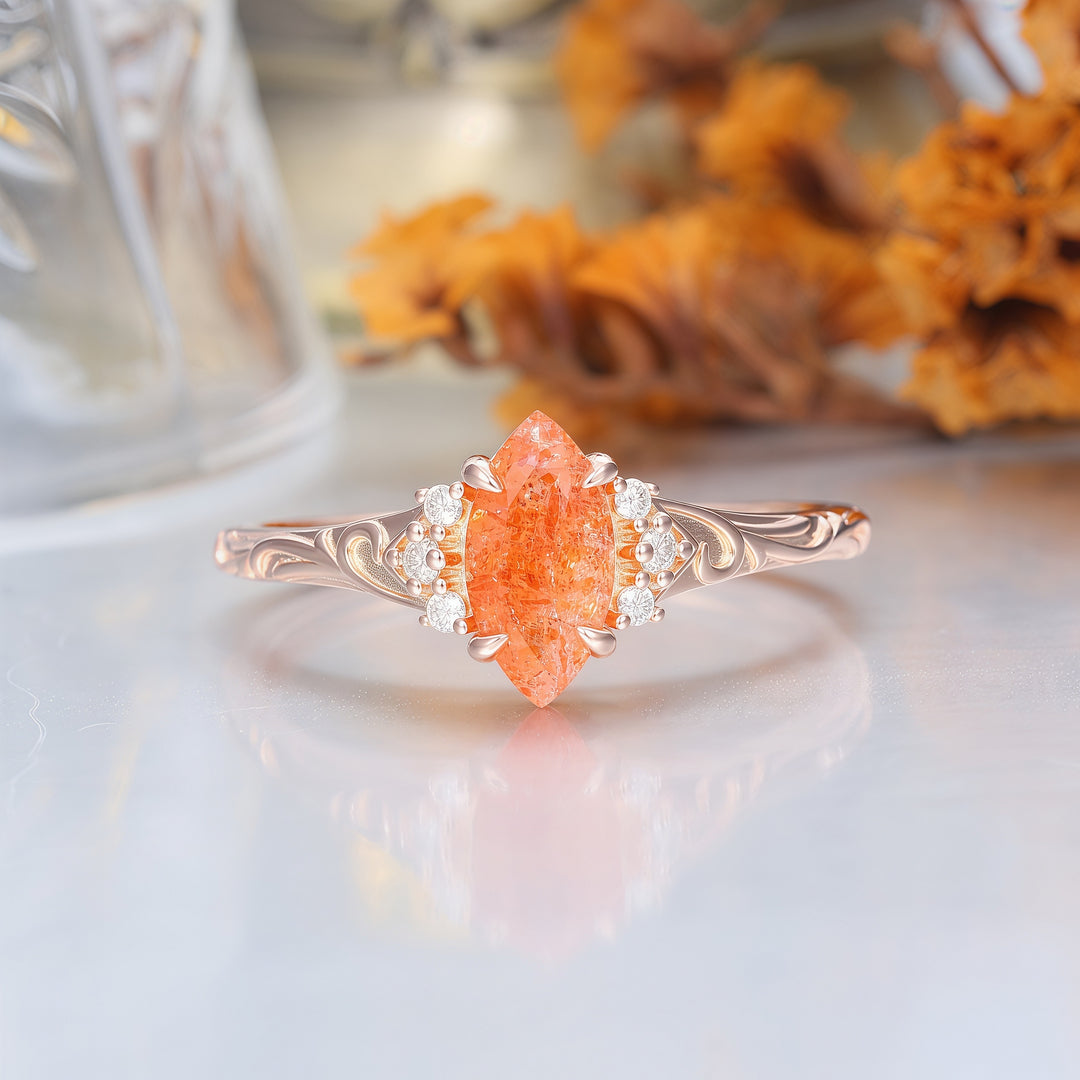 Nature-Inspired Vintage 14K Yellow Gold Natural Sunstone Engagement Ring Filigree Wedding Ring -  Esdomera.com