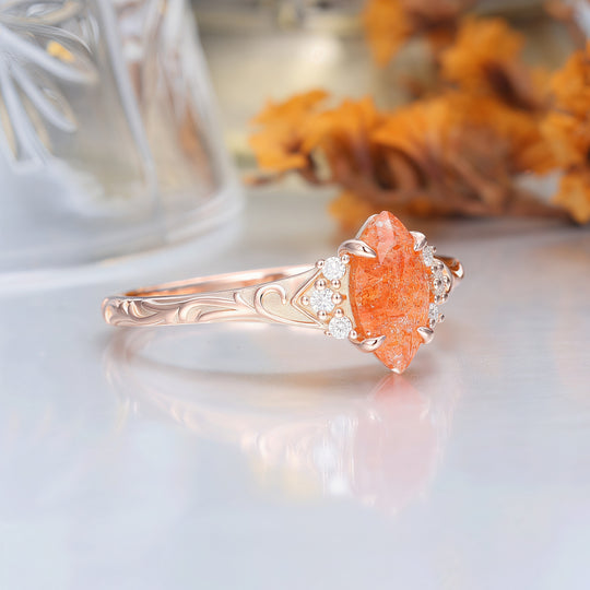 Nature-Inspired Vintage 14K Yellow Gold Natural Sunstone Engagement Ring Filigree Wedding Ring -  Esdomera.com