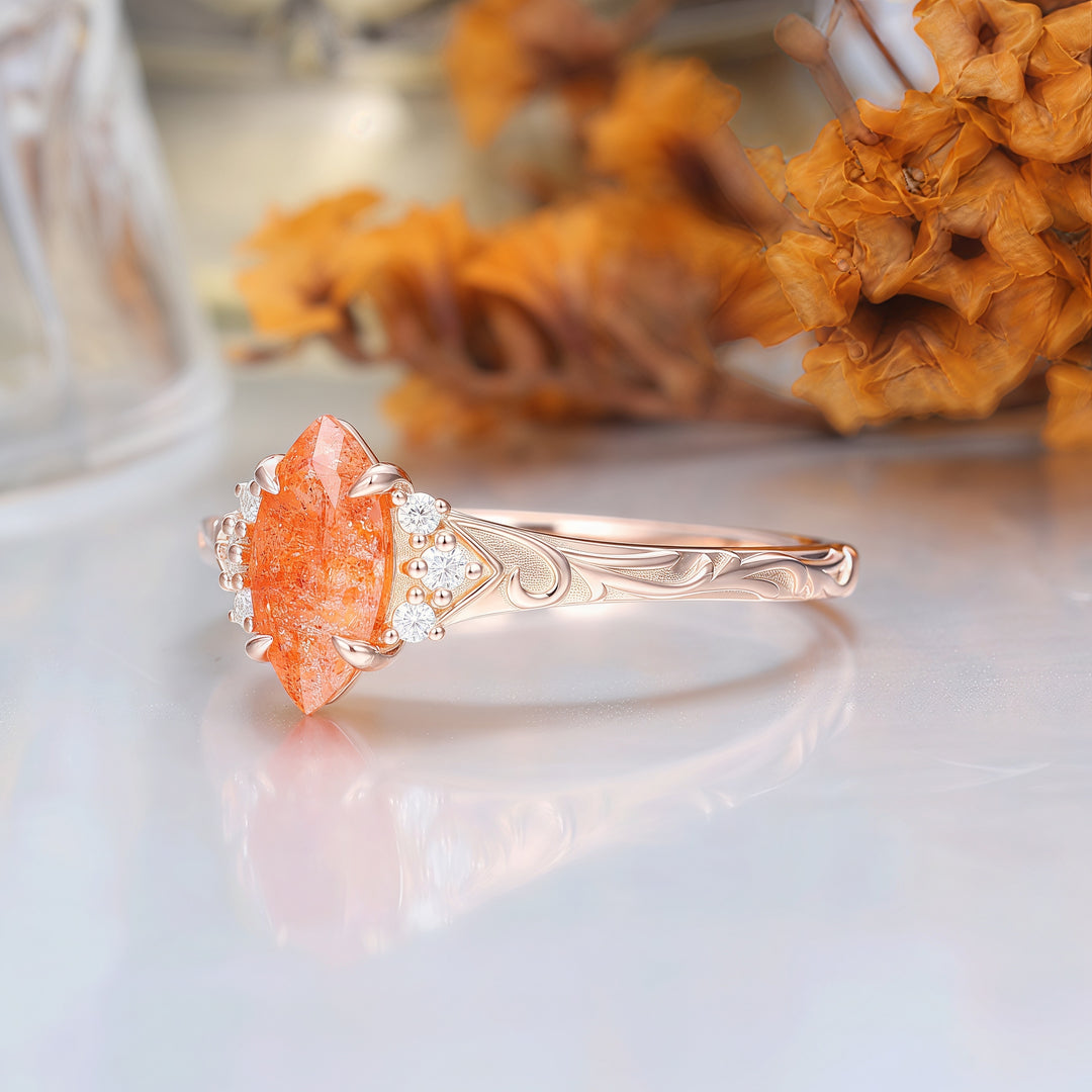 Nature-Inspired Vintage 14K Yellow Gold Natural Sunstone Engagement Ring Filigree Wedding Ring -  Esdomera.com