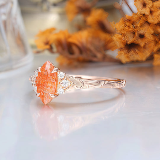 Nature-Inspired Vintage 14K Yellow Gold Natural Sunstone Engagement Ring Filigree Wedding Ring -  Esdomera.com