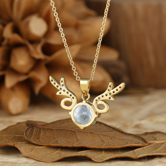 Deer Antler Style Moss Agate Pendant Round Cut Natural Moss Agate Pendant Necklace For Her