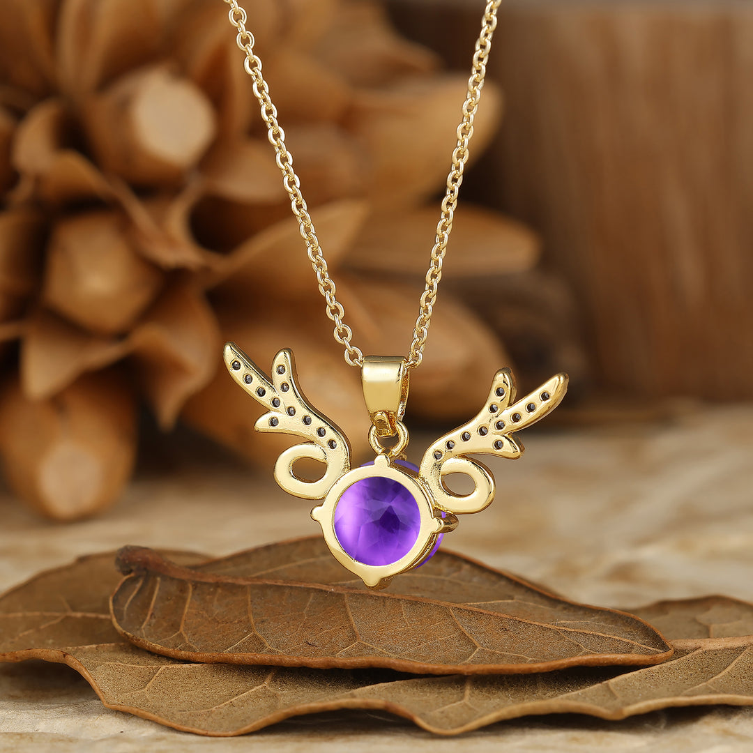 Deer Antler Style Moss Agate Pendant Round Cut Natural Moss Agate Pendant Necklace For Her