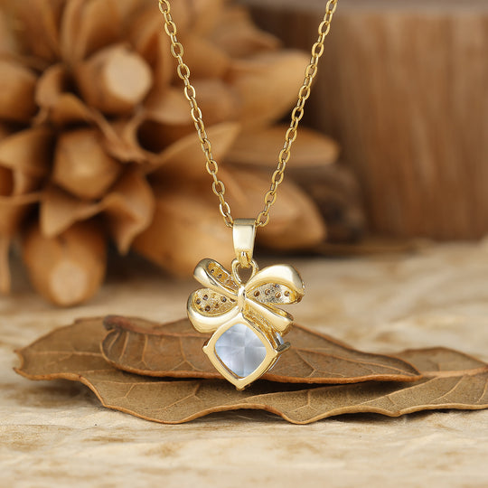 Funkelnde Schleifen-Design Aquamarin Anhänger Halskette Kissen-Schliff Aquamarin Halskette