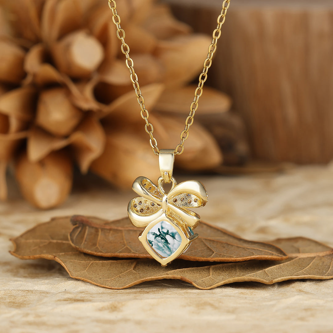 Funkelnde Schleifen-Design Aquamarin Anhänger Halskette Kissen-Schliff Aquamarin Halskette