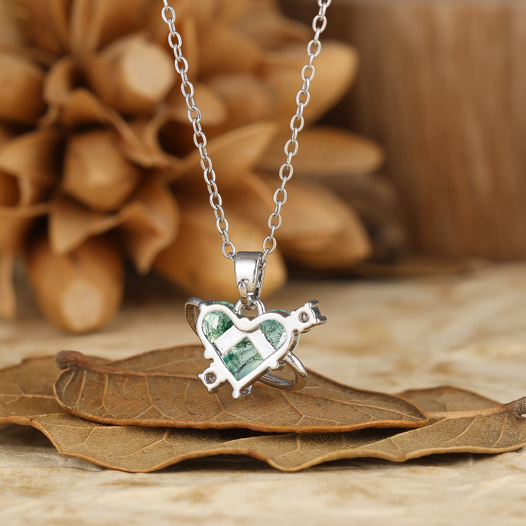 925 Sterling Silver Natural Moss Agate Heart Pendant Necklace 14K Gold Neckalce Perfect Birthday Gift