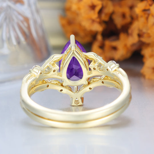 Pear Cut Amethyst Vine Engagement Ring Romantic Bridal Set  Engagement Ring