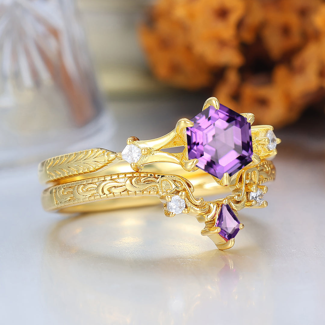 Vintage Royal Amethyst Bridal Set  Engagement Ring Romantic Enhancer Ring