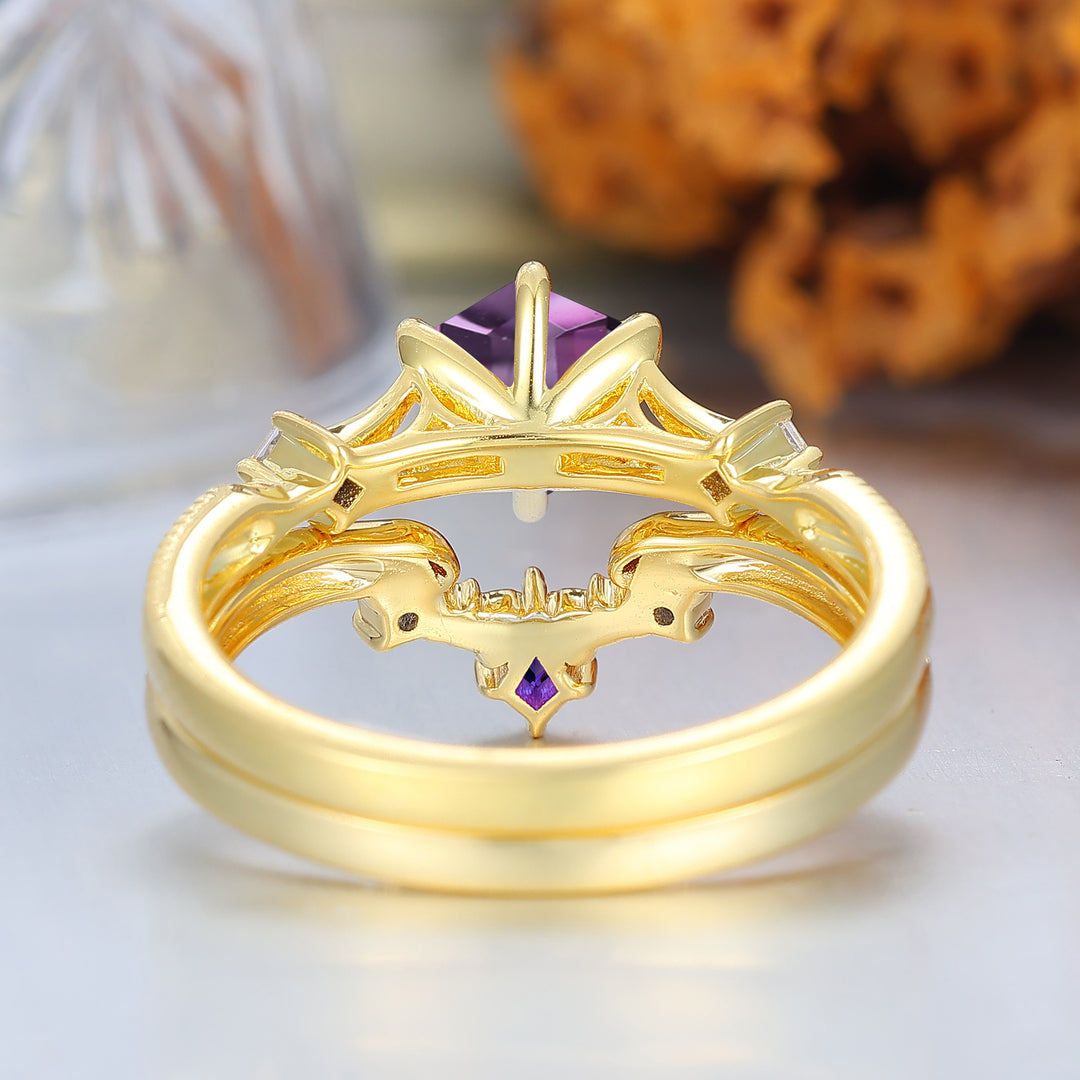 Vintage Royal Amethyst Bridal Set  Engagement Ring Romantic Enhancer Ring