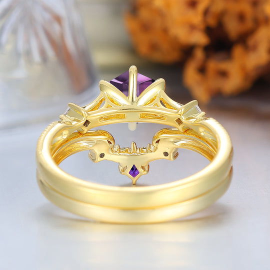 Vintage Royal Amethyst Bridal Set  Engagement Ring Romantic Enhancer Ring