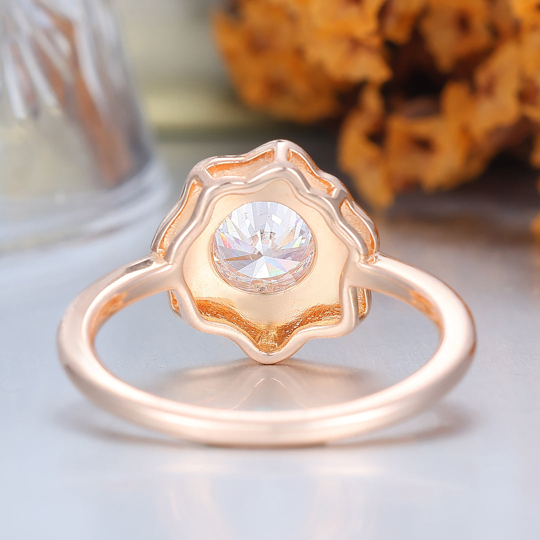 Vintage Style Blue Resin & Round Moissanite Vintage Engagement Ring