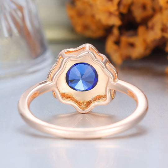 Vintage Style Blue Resin & Round Sapphire Vintage Engagement Ring