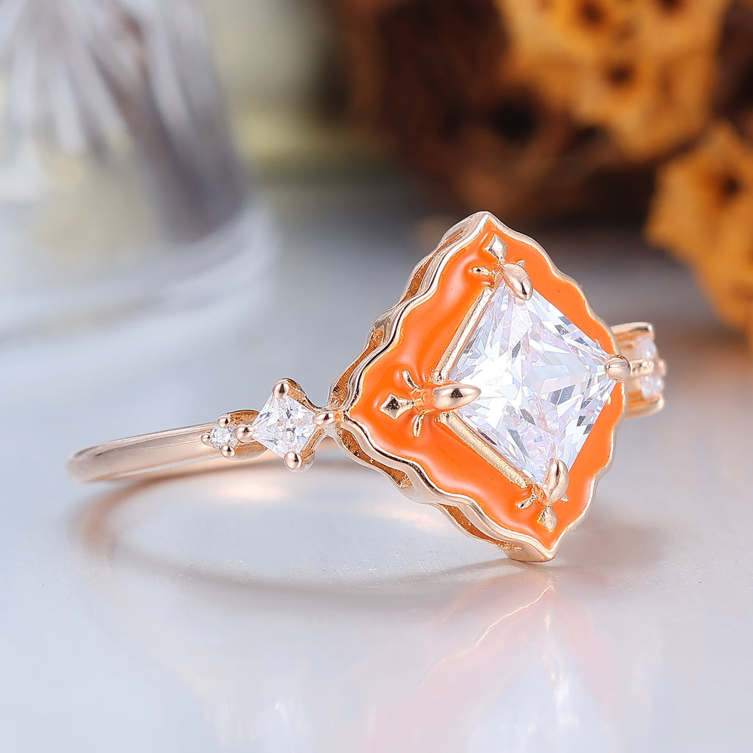 Ornate Sunstone Roségoud Ring met Resinaccenten Vintage Verlovingsring