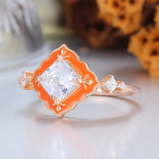 Ornate Sunstone Roségoud Ring met Resinaccenten Vintage Verlovingsring