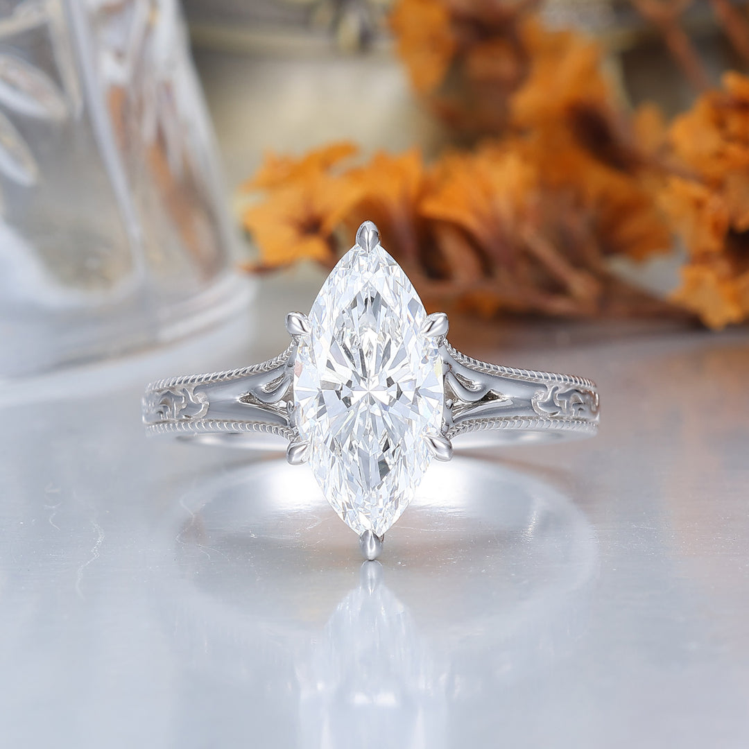 Marquise Cut Solitaire Lab Grown Diamond Ring Solid Gold Filigree Wedding Ring (IGI Certified) -  Esdomera.com