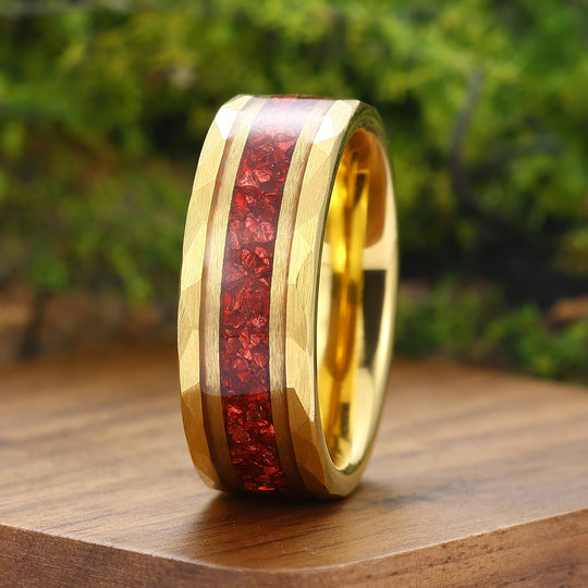 Solitaire Natural Red Garnet Engraved Couple Ring Set Vintage Filigreed Yellow Gold Plated His And Hers Rings