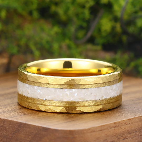 Unique Crushed Pearl Tungsten Ring Hammered Tungsten Mens Wedding Band