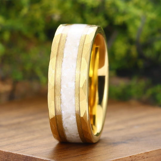 Unique Crushed Pearl Tungsten Ring Hammered Tungsten Mens Wedding Band