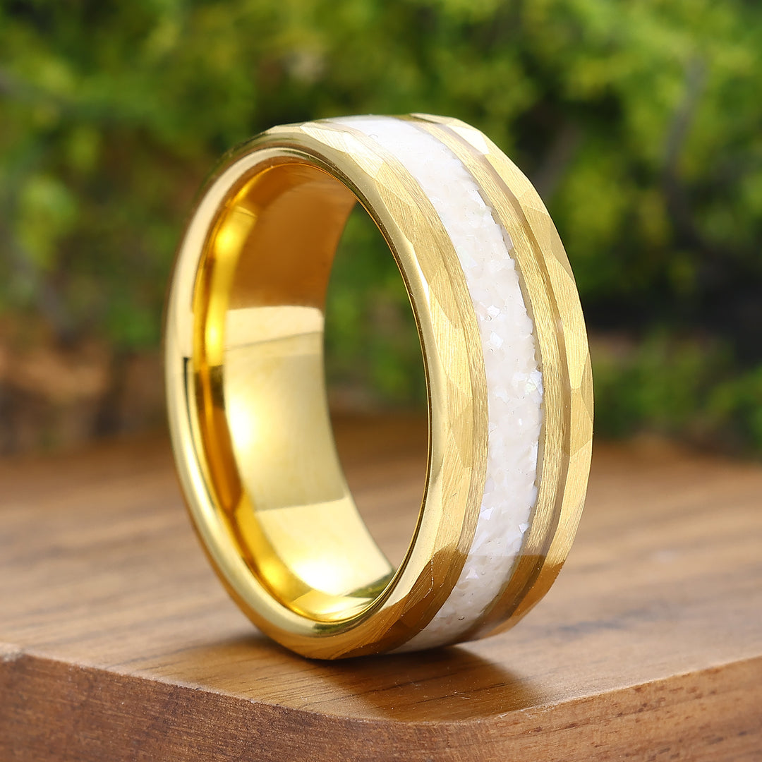 Unique Crushed Pearl Tungsten Ring Hammered Tungsten Mens Wedding Band