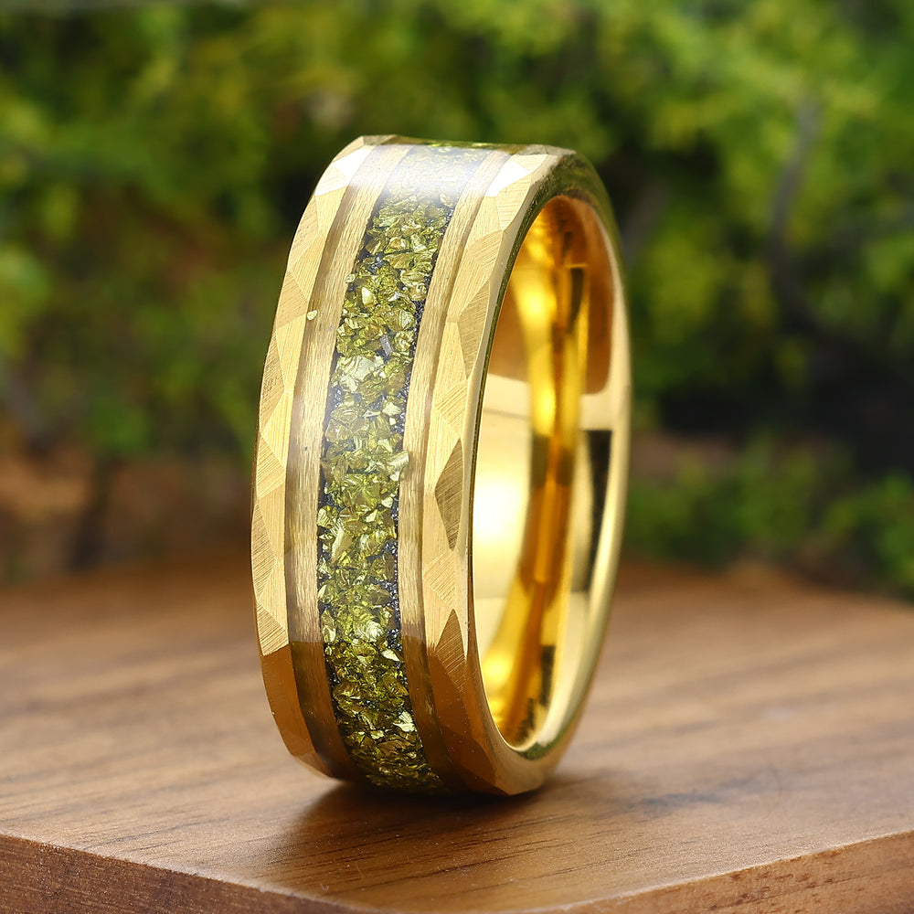 Handmade Peridot Unisex Ring 8mm Tungsten Wedding Band August Birthstone Ring