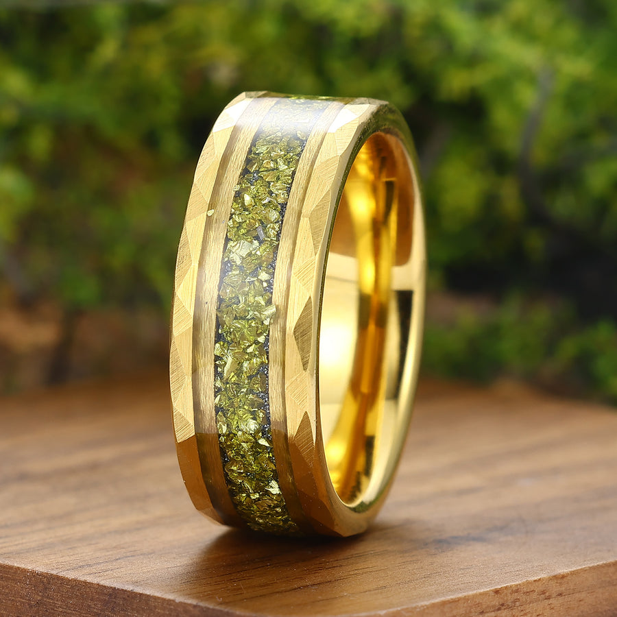 Handmade Peridot Unisex Ring 8mm Tungsten Wedding Band August Birthstone Ring