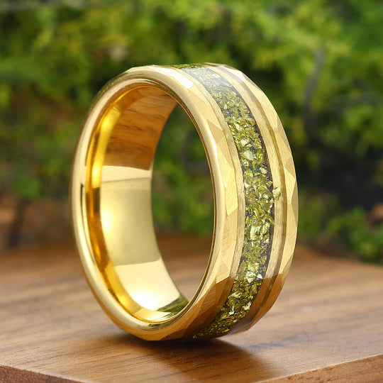 Handmade Peridot Unisex Ring 8mm Tungsten Wedding Band August Birthstone Ring