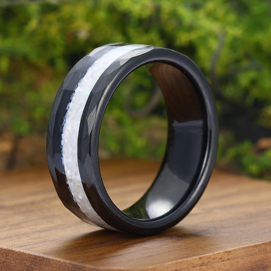 Unique Crushed Pearl Tungsten Ring Hammered Tungsten Mens Wedding Band