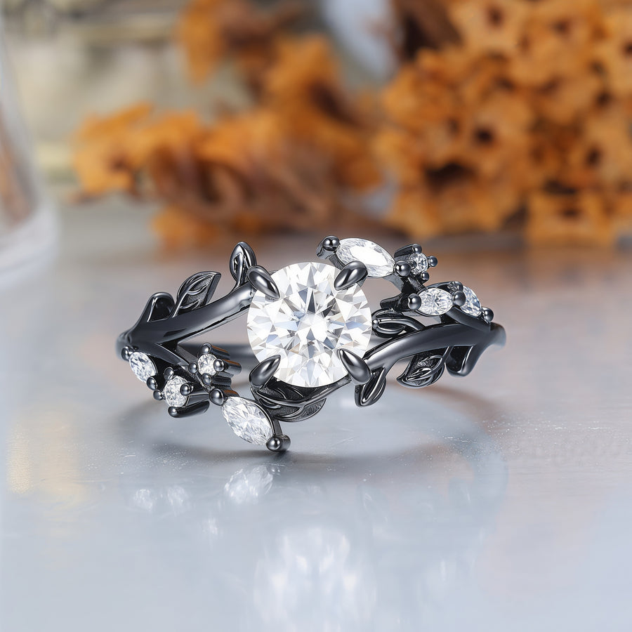 Vintage-Ring-Set für Paare mit schwarzer Beschichtung, natürlichem Moosachat, Birnenform und schwarzem Obsidian