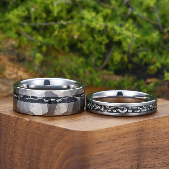 Minimalist Meteorite Tungsten Couple Rings 4mm 8mm Silver Plated Tungsten Rings