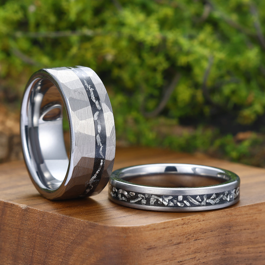Minimalist Meteorite Tungsten Couple Rings 4mm 8mm Silver Plated Tungsten Rings